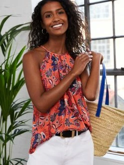Baukjen Clothing Leilani Floral Print LENZING™ ECOVERO™ Halterneck Top | Orange Verona