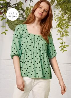 Baukjen Clothing Linde Square Neck LENZING™ ECOVERO™ Polka Print Top | Jade