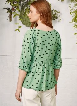 Baukjen Clothing Linde Square Neck LENZING™ ECOVERO™ Polka Print Top | Jade