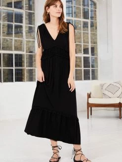 Baukjen Lindsay V-Neck LENZING™ ECOVERO™ Jersey Dress | Caviar Black Clothing