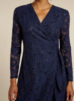 Baukjen Clothing Liza Cotton & Viscose V-Neck Wrap Dress | Navy Lace