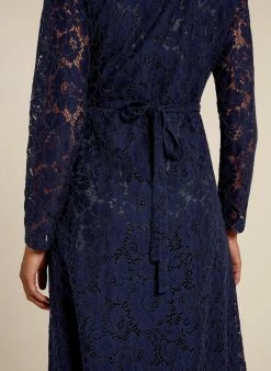 Baukjen Clothing Liza Cotton & Viscose V-Neck Wrap Dress | Navy Lace