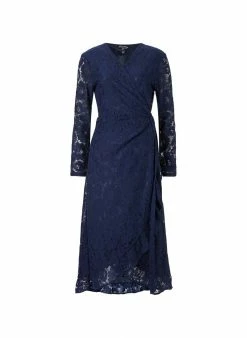 Baukjen Clothing Liza Cotton & Viscose V-Neck Wrap Dress | Navy Lace