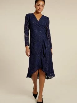 Baukjen Clothing Liza Cotton & Viscose V-Neck Wrap Dress | Navy Lace