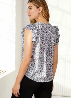 Baukjen Loulou LENZING™ ECOVERO™ Frilled Short Sleeve Blouse | White Stamp Print