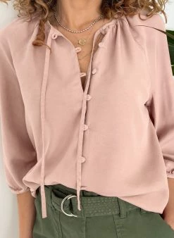 Baukjen Clothing Luisa TENCEL™ Vegan Silk Tie Neck Blouse | Powder Pink