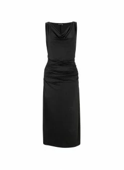Baukjen Magda Cowl Neck Polyester Jersey Dress | Caviar Black Clothing