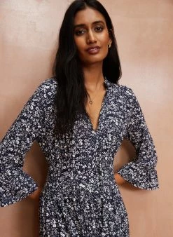 Baukjen Marta Floral Print LENZING™ ECOVERO™ Jersey Midi Dress | Indigo Silhouette Clothing