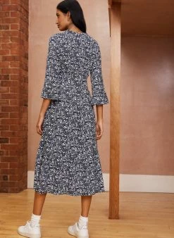 Baukjen Marta Floral Print LENZING™ ECOVERO™ Jersey Midi Dress | Indigo Silhouette Clothing