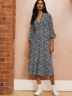 Baukjen Marta Floral Print LENZINGâ„¢ ECOVEROâ„¢ Jersey Midi Dress | Indigo Silhouette Clothing
