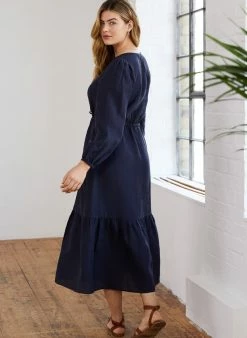 Baukjen Maxine Eco-Friendly Hemp Drawstring Midi Dress | Navy