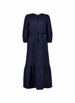 Baukjen Maxine Eco-Friendly Hemp Drawstring Midi Dress | Navy