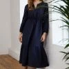 Baukjen Maxine Eco-Friendly Hemp Drawstring Midi Dress | Navy