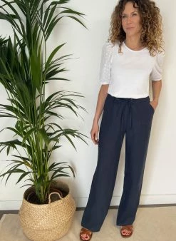 Baukjen Clothing Maxine Hemp Wide Leg Trousers | Navy