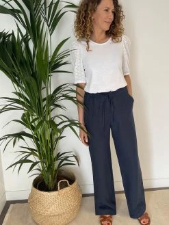 Baukjen Clothing Maxine Hemp Wide Leg Trousers | Navy