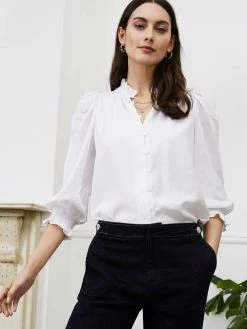 Baukjen Clothing Melie TENCEL™ Vegan Silk Puff Sleeve Blouse | Pure White