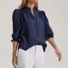 Baukjen Melie TENCEL™ Puff Sleeve Blouse | Classic Navy Clothing