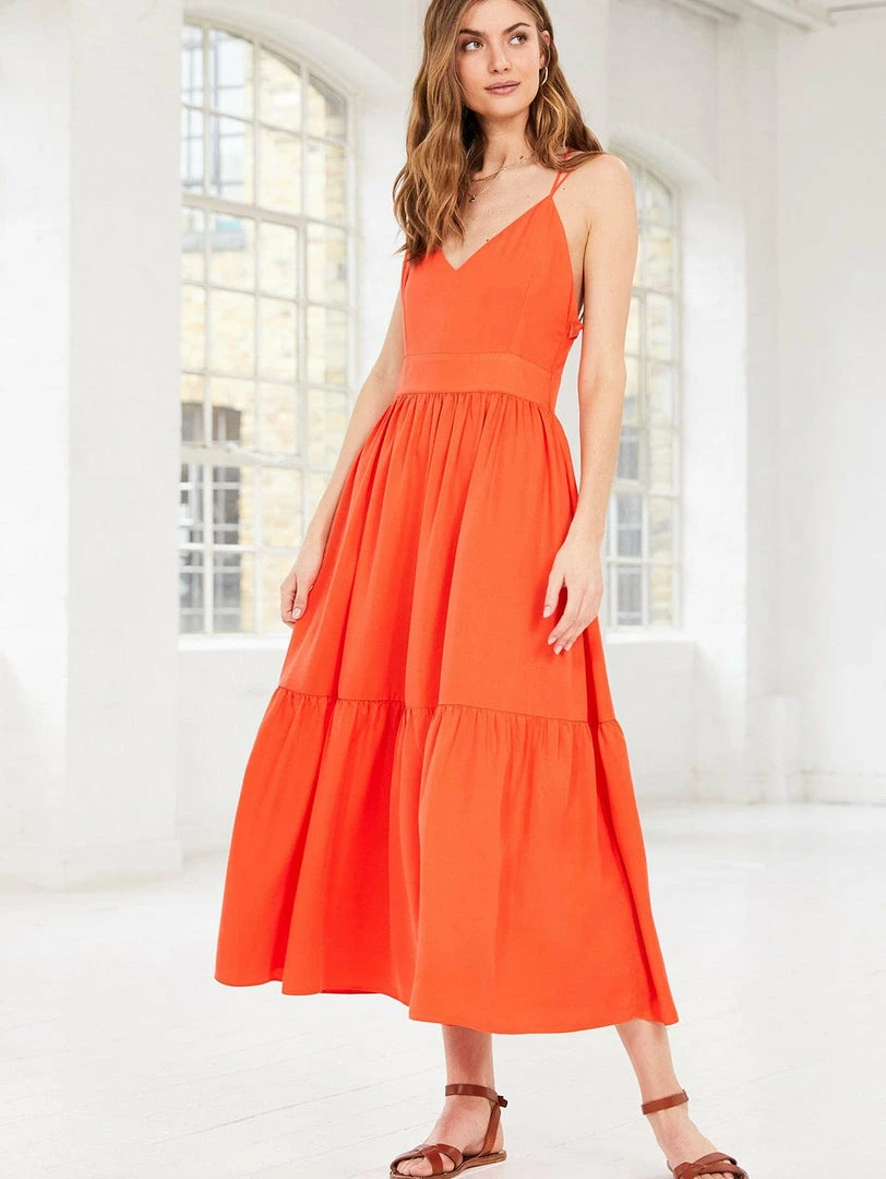 Baukjen Clothing Michelle Double Strap TENCEL™ Vegan Silk Dress | Tangerine 3 Baukjen Clothing Michelle Double Strap TENCEL™ Vegan Silk Dress | Tangerine