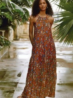 Baukjen Mila Halterneck LENZINGâ„¢ ECOVEROâ„¢ Maxi Dress | White Amalfi