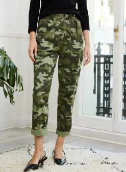 Baukjen Clothing Mirabell Organic Cotton Tapered Cargo Trousers | Khaki Camouflage Print