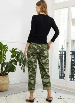 Baukjen Clothing Mirabell Organic Cotton Tapered Cargo Trousers | Khaki Camouflage Print