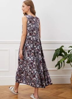 Baukjen Molly Floral LENZING™ ECOVERO™ Tiered Midi Dress | Indigo Folk
