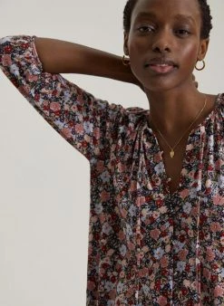 Baukjen Nalini LENZING™ ECOVERO™ Jersey Floral Blouse | Blue Wildflower Print