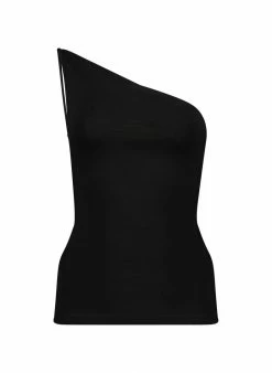 Baukjen Niecy LENZING™ ECOVERO™ Jersey Asymmetric Neck Top | Caviar Black