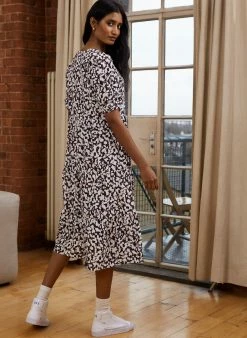 Baukjen Olivia Abstract Leopard Print FSC Viscose Midi Dress | Burgundy