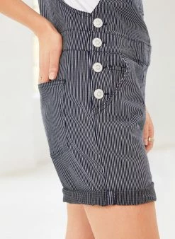 Baukjen Organic Cotton Stretch Dungaree Shorts | Indigo Stripe
