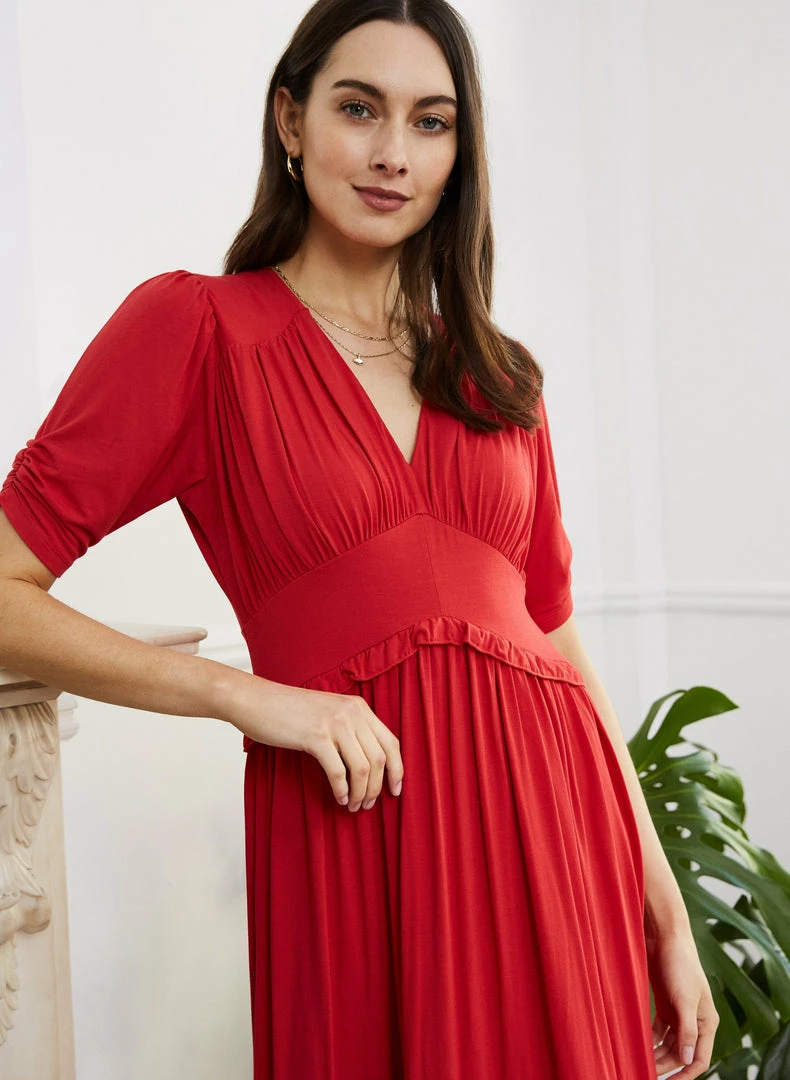 Baukjen Ottilie LENZING™ ECOVERO™ Jersey Midi Dress | Strawberry Red Clothing 4 Baukjen Ottilie LENZING™ ECOVERO™ Jersey Midi Dress | Strawberry Red Clothing