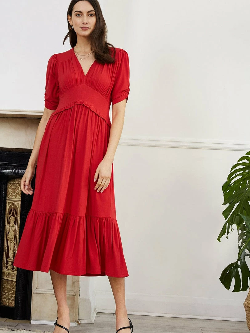 Baukjen Ottilie LENZING™ ECOVERO™ Jersey Midi Dress | Strawberry Red Clothing 3 Baukjen Ottilie LENZING™ ECOVERO™ Jersey Midi Dress | Strawberry Red Clothing