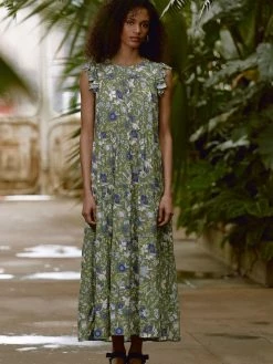 Baukjen Clothing Peggy LENZING™ ECOVERO™ Folk Floral Maxi Dress | Khaki