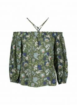 Baukjen Peggy Folk Floral Print LENZING™ ECOVERO™ Off-The-Shoulder Top | Khaki Clothing