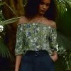 Baukjen Peggy Folk Floral Print LENZING™ ECOVERO™ Off-The-Shoulder Top | Khaki Clothing
