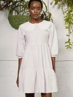 Baukjen Rose Detachable Collar Organic Cotton Poplin Dress | Pure White Clothing