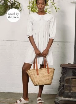 Baukjen Rose Detachable Collar Organic Cotton Poplin Dress | Pure White Clothing