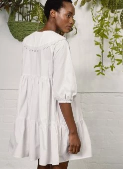 Baukjen Rose Detachable Collar Organic Cotton Poplin Dress | Pure White Clothing