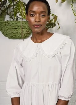 Baukjen Rose Detachable Collar Organic Cotton Poplin Dress | Pure White Clothing