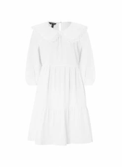 Baukjen Rose Detachable Collar Organic Cotton Poplin Dress | Pure White Clothing