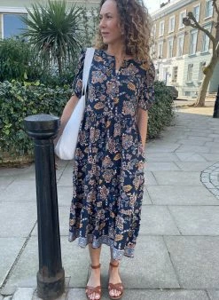Baukjen Shalini Jacobean Floral LENZING™ ECOVERO™ Tiered Midi Dress | Indigo Clothing