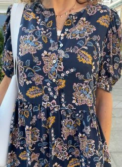 Baukjen Shalini Jacobean Floral LENZING™ ECOVERO™ Tiered Midi Dress | Indigo Clothing