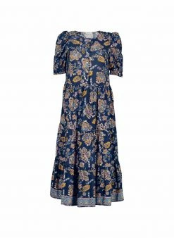 Baukjen Shalini Jacobean Floral LENZING™ ECOVERO™ Tiered Midi Dress | Indigo Clothing