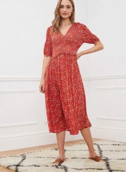 Baukjen Suzy V-Neck LENZING™ ECOVERO™ Floral Midi Dress | Tangerine Folk Clothing