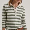 Baukjen Uneku Organic Cotton Jersey Stripe Polo Shirt | Antique White & Light Khaki Clothing
