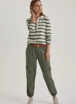 Baukjen Uneku Organic Cotton Jersey Stripe Polo Shirt | Antique White & Light Khaki Clothing