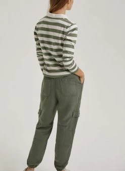 Baukjen Uneku Organic Cotton Jersey Stripe Polo Shirt | Antique White & Light Khaki Clothing