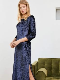 Baukjen Verity Polyester Velvet Jersey Midi Dress | French Navy