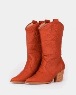 Bohema Pinatex® Vegan Leather Heeled Cowboy Boots | Caramel Pina