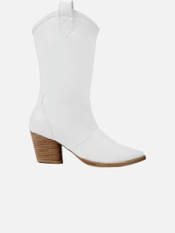 Bohema Desserto® Vegan Leather Heeled Cowboy Boots | White Nopal